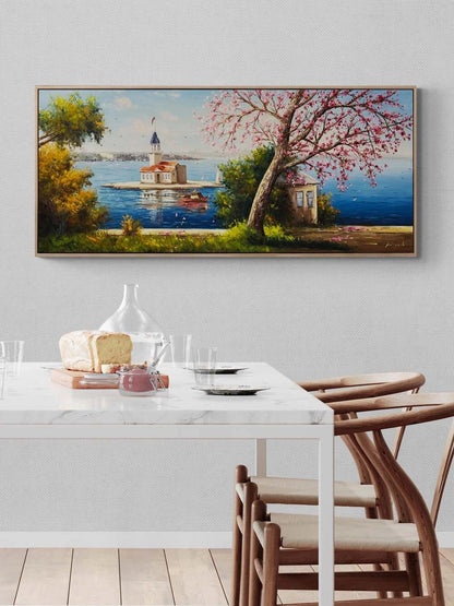 Erguvan Zamanında Kız Kulesi Yağlı Boya Tablosu