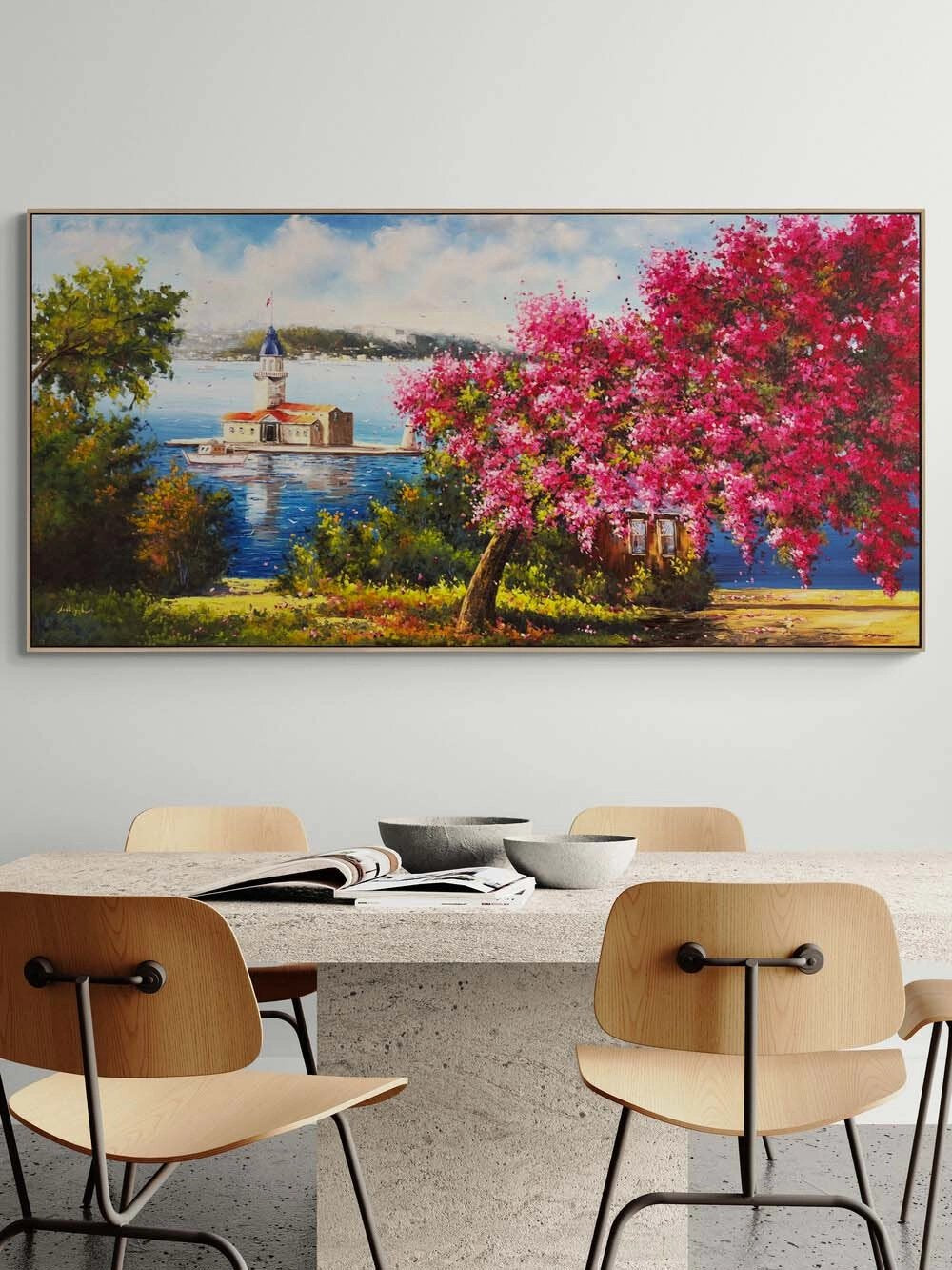 Erguvanlar İçinde Kız Kulesi Yağlı Boya Tablosu