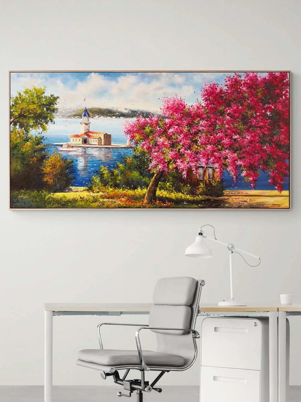 Erguvanlar İçinde Kız Kulesi Yağlı Boya Tablosu