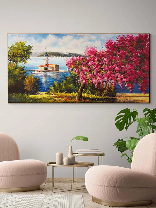 Erguvanlar İçinde Kız Kulesi Yağlı Boya Tablosu