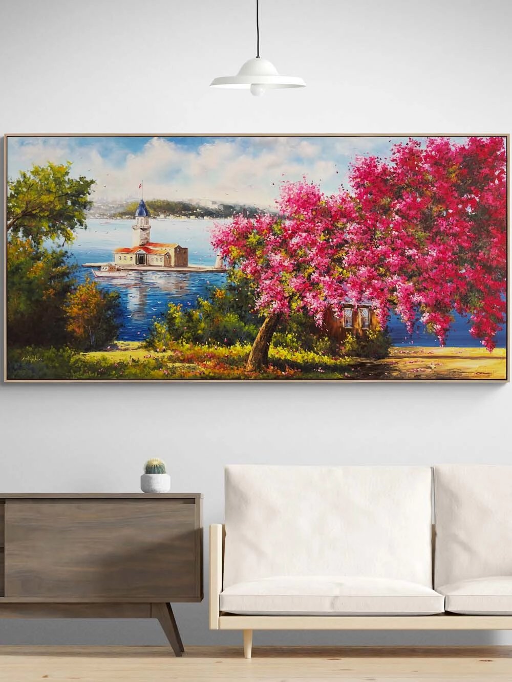 Erguvanlar İçinde Kız Kulesi Yağlı Boya Tablosu