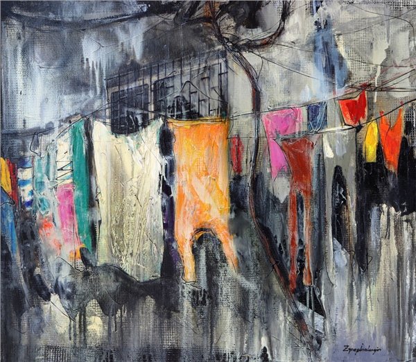 Eski Balat Sokağı Yağlı Boya Tablosu