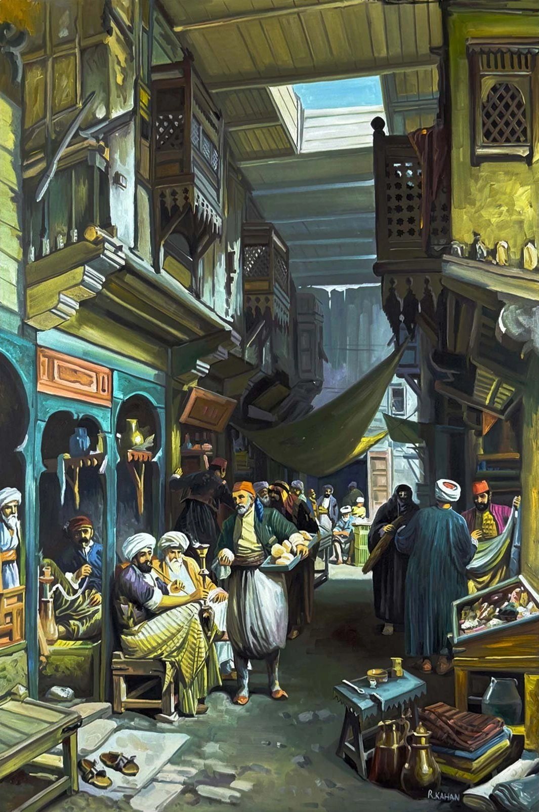 Eski İstanbul Çarşısında Yağlı Boya Tablosu