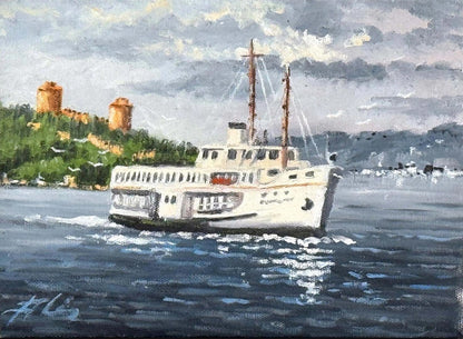 Eski İstanbul Vapurunda Yağlı Boya Tablosu