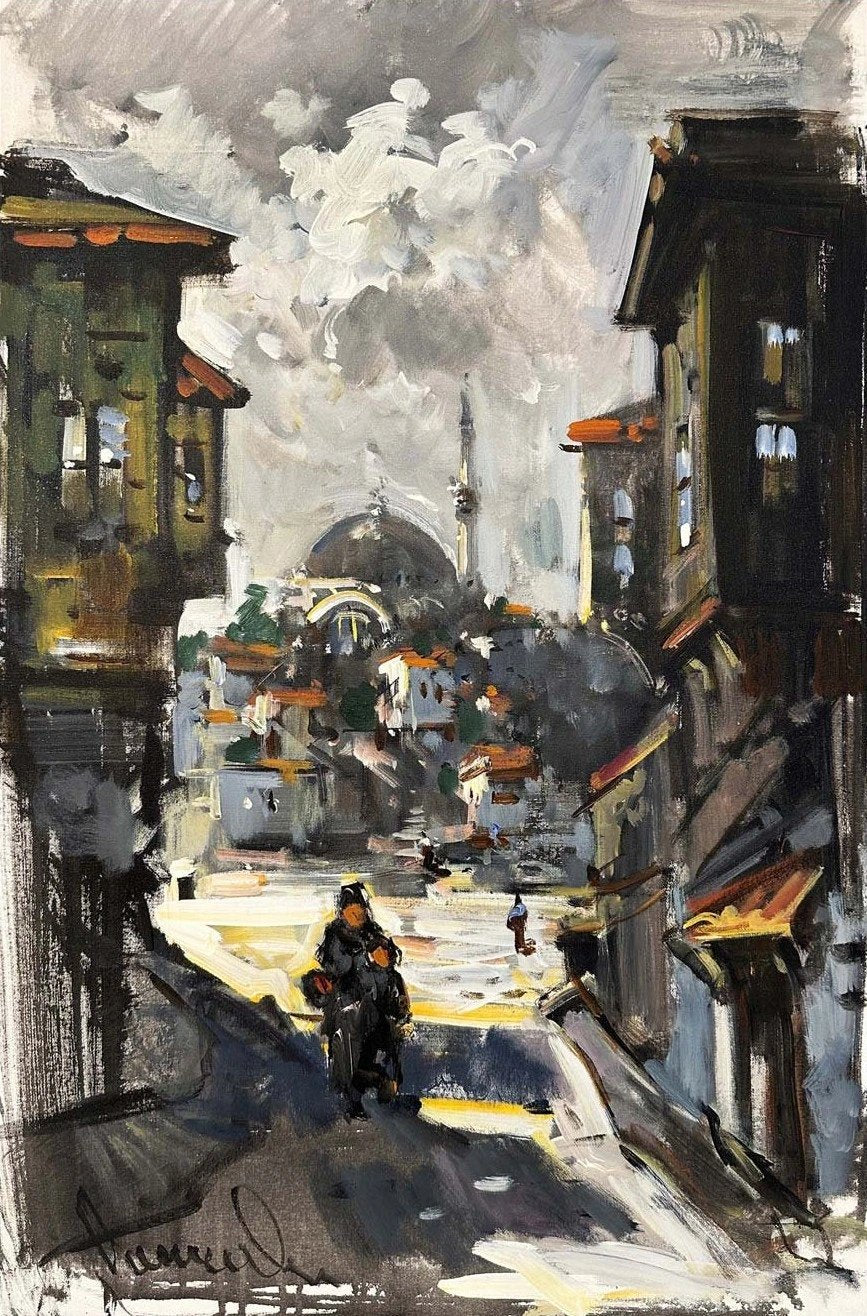 Eskiden İstanbul Sokakları Yağlı Boya Tablosu