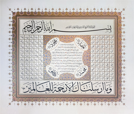 Esmaül Hüsna ile Hilye-i Şerife | Özel Tıpkı Basım Hat Sanatı