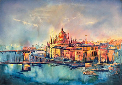 Fırça Darbelerinde Budapeşte Yağlı Boya Tablosu