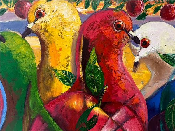 Güvercinlerin Renkli Ahengi Yağlı Boya Tablosu