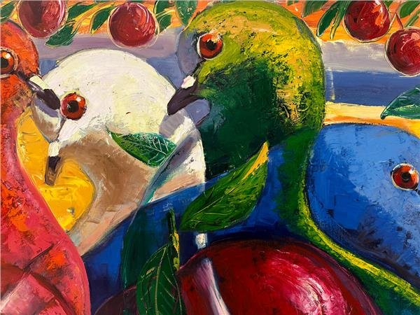 Güvercinlerin Renkli Ahengi Yağlı Boya Tablosu