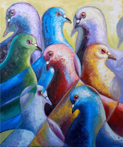 Güvercinlerin Sessiz Şarkısı Yağlı Boya Tablosu