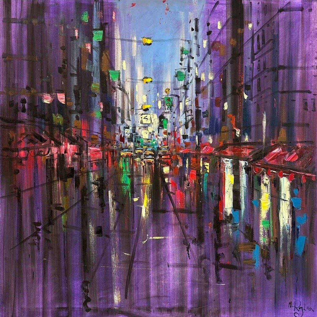 Fütüristik Şehir Işıkları Yağlı Boya Tablosu