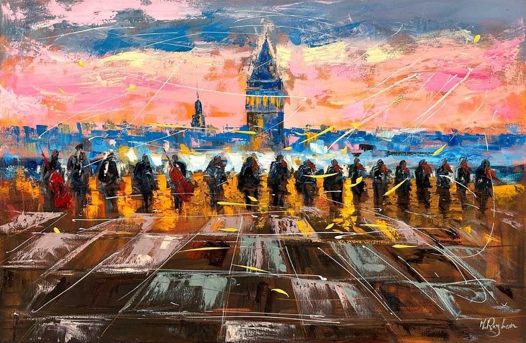 Galata'da Akustik Serenat Yağlı Boya Tablosu