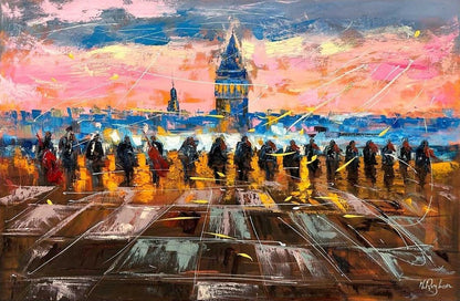 Galata'da Akustik Serenat Yağlı Boya Tablosu