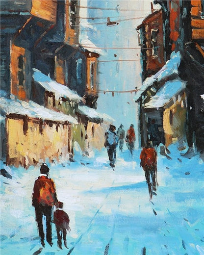 Galata Kulesi Kar Zamanı Yağlı Boya Tablosu