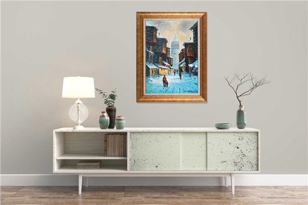 Galata Kulesi Kar Zamanı Yağlı Boya Tablosu