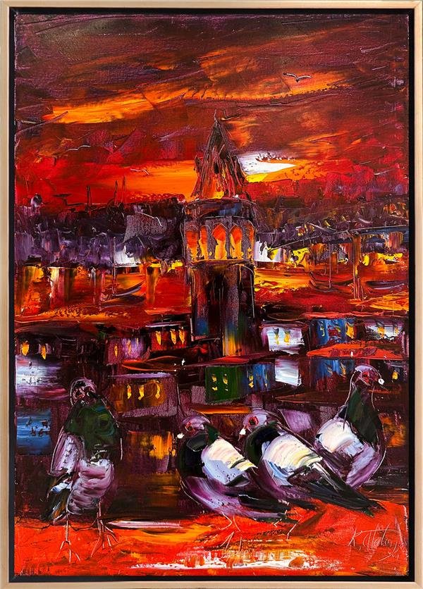 Galata Güvercinleri Yağlı Boya Tablosu