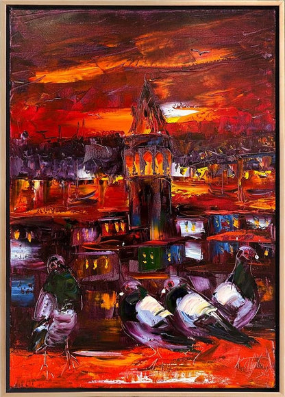 Galata Güvercinleri Yağlı Boya Tablosu