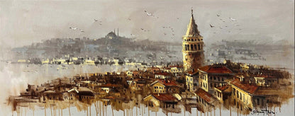 Galata Kulesi İzlerken Yağlı Boya Tablosu