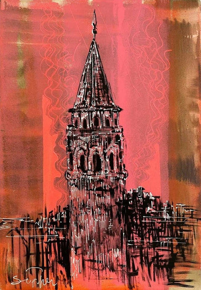 Galata Kulesi'nin Çizgileri Yağlı Boya Tablosu