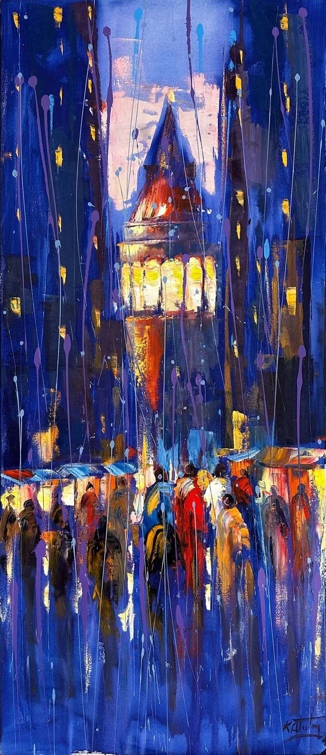 Galata Kulesi'nin Gecesi Yağlı Boya Tablosu