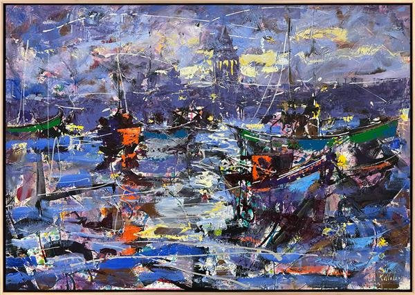 Galata Kulesi Önlerinde Yağlı Boya Tablosu