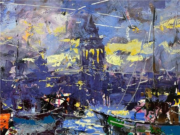 Galata Kulesi Önlerinde Yağlı Boya Tablosu