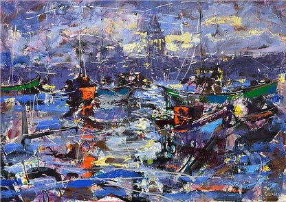 Galata Kulesi Önlerinde Yağlı Boya Tablosu