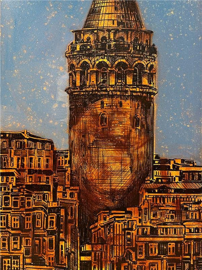 Nostaljik Galata Kulesi Yağlı Boya Tablosu
