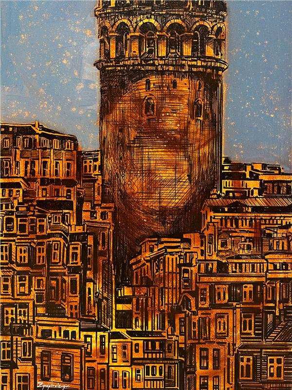 Nostaljik Galata Kulesi Yağlı Boya Tablosu