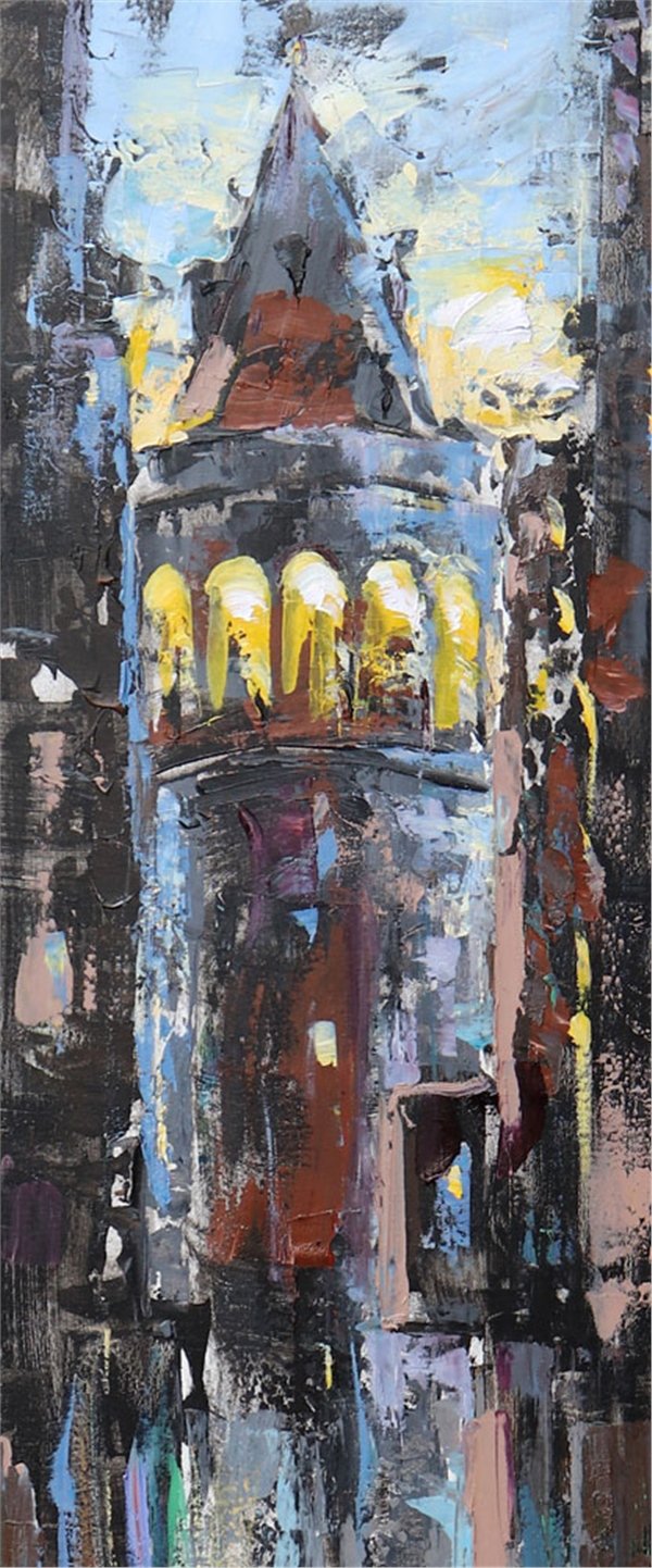 Akşamında Galata Kulesi Yağlı Boya Tablosu