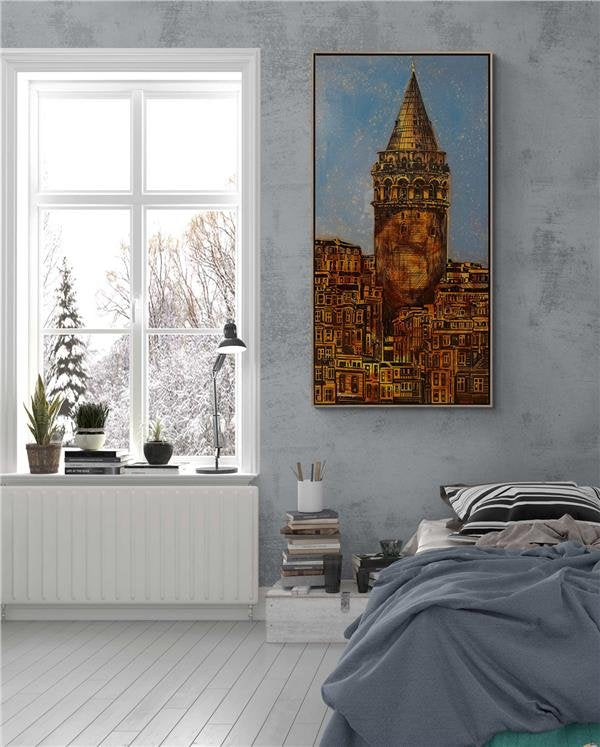 Nostaljik Galata Kulesi Yağlı Boya Tablosu