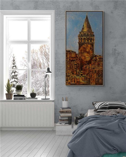 Nostaljik Galata Kulesi Yağlı Boya Tablosu