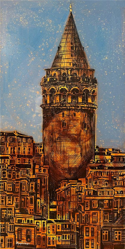 Nostaljik Galata Kulesi Yağlı Boya Tablosu