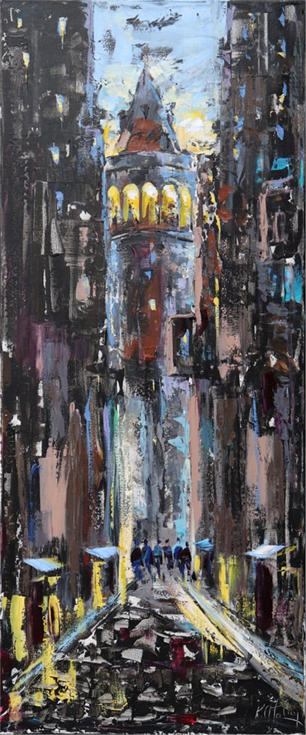 Akşamında Galata Kulesi Yağlı Boya Tablosu