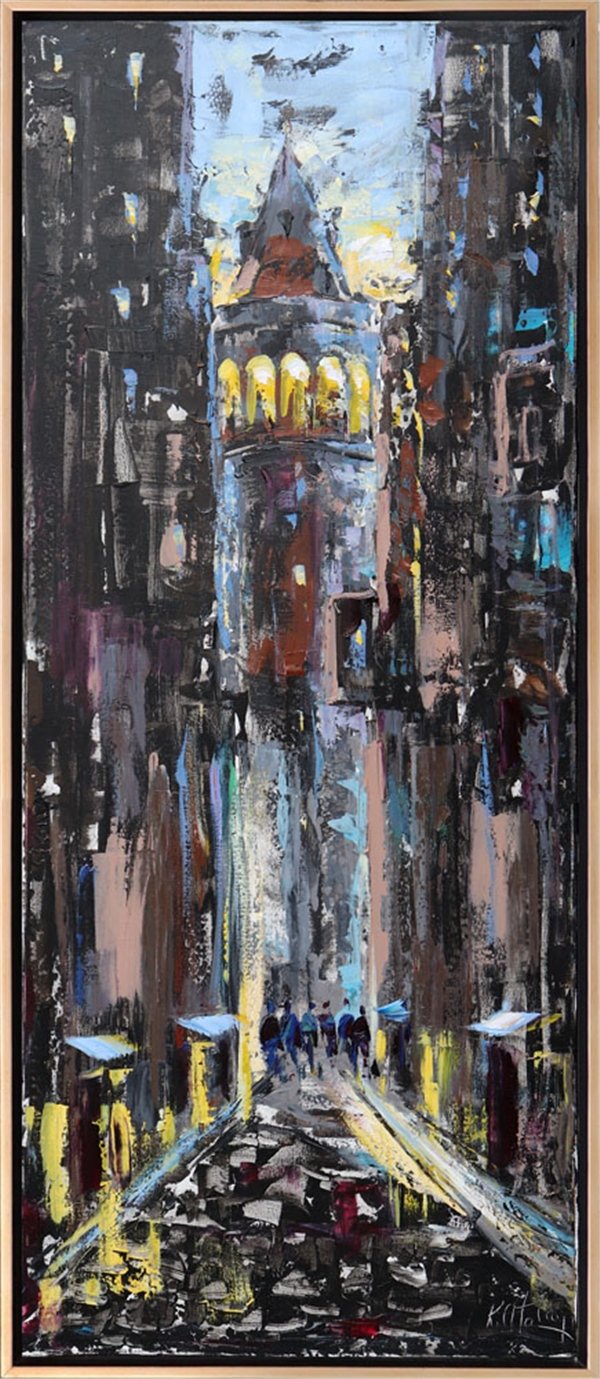 Akşamında Galata Kulesi Yağlı Boya Tablosu