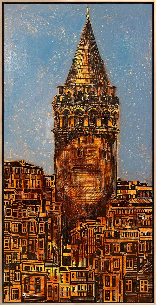 Nostaljik Galata Kulesi Yağlı Boya Tablosu