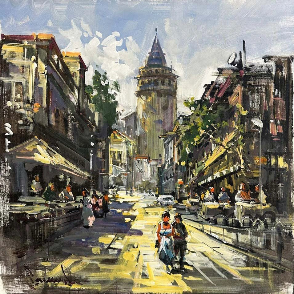 Galata'nın Ara Sokakları Yağlı Boya Tablosu Simurg Sanatevi