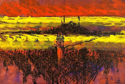 Galata'nın Çizgilere Yansıyan Hikayeleri Yağlı Boya Tablosu