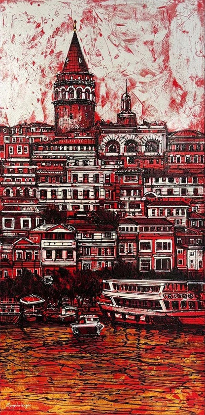 Galata'nın Kızıl Rüyası Yağlı Boya Tablosu