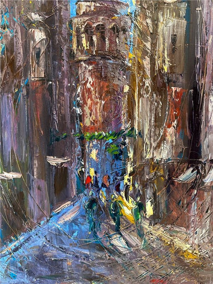 Galata'nın Sessiz Sokakları Yağlı Boya Tablosu