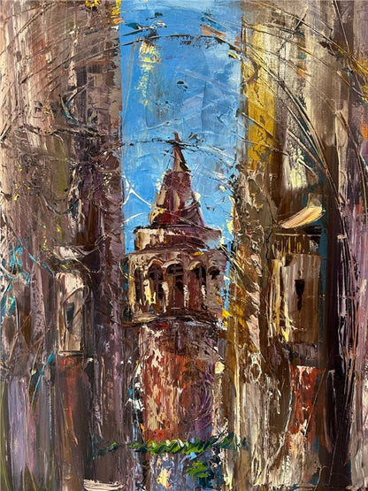 Galata'nın Sessiz Sokakları Yağlı Boya Tablosu