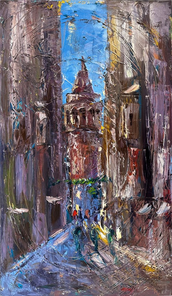 Galata'nın Sessiz Sokakları Yağlı Boya Tablosu