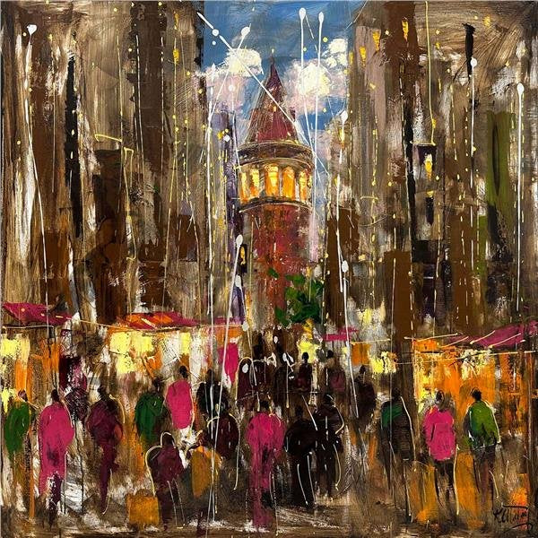 Galata Sokakları Severleri Yağlı Boya Tablosu