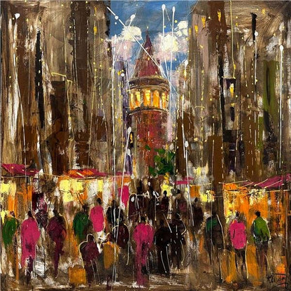 Galata Sokakları Severleri Yağlı Boya Tablosu