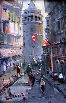 Galata Sokağında Yaşam Yağlı Boya Tablosu