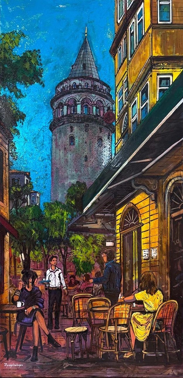 Galata’da Bir Akşam Sohbeti Yağlı Boya Tablosu
