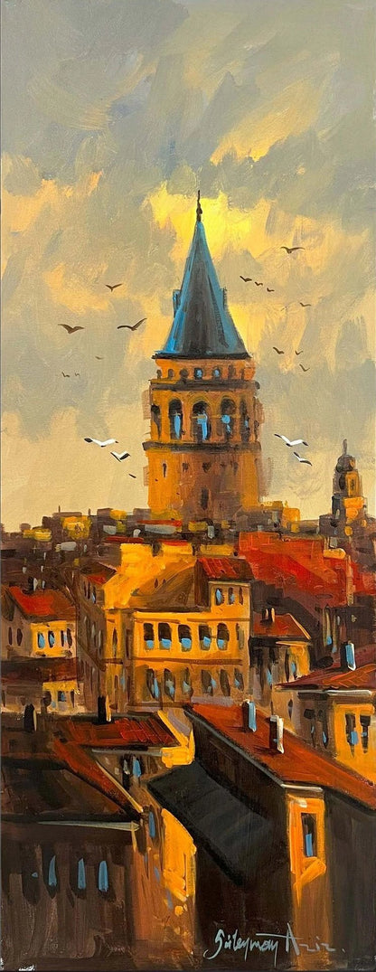 Galata’da Gün Batımı Yağlı Boya Tablosu