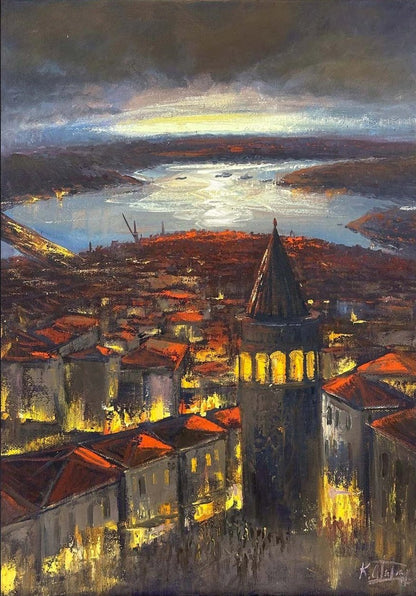 Galata’dan Bir Akşam Yağlı Boya Tablosu