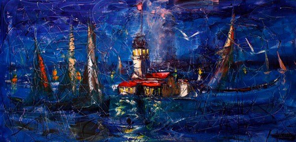 Gecenin Büyüsü ve Kız KulesiYağlı Boya Tablosu