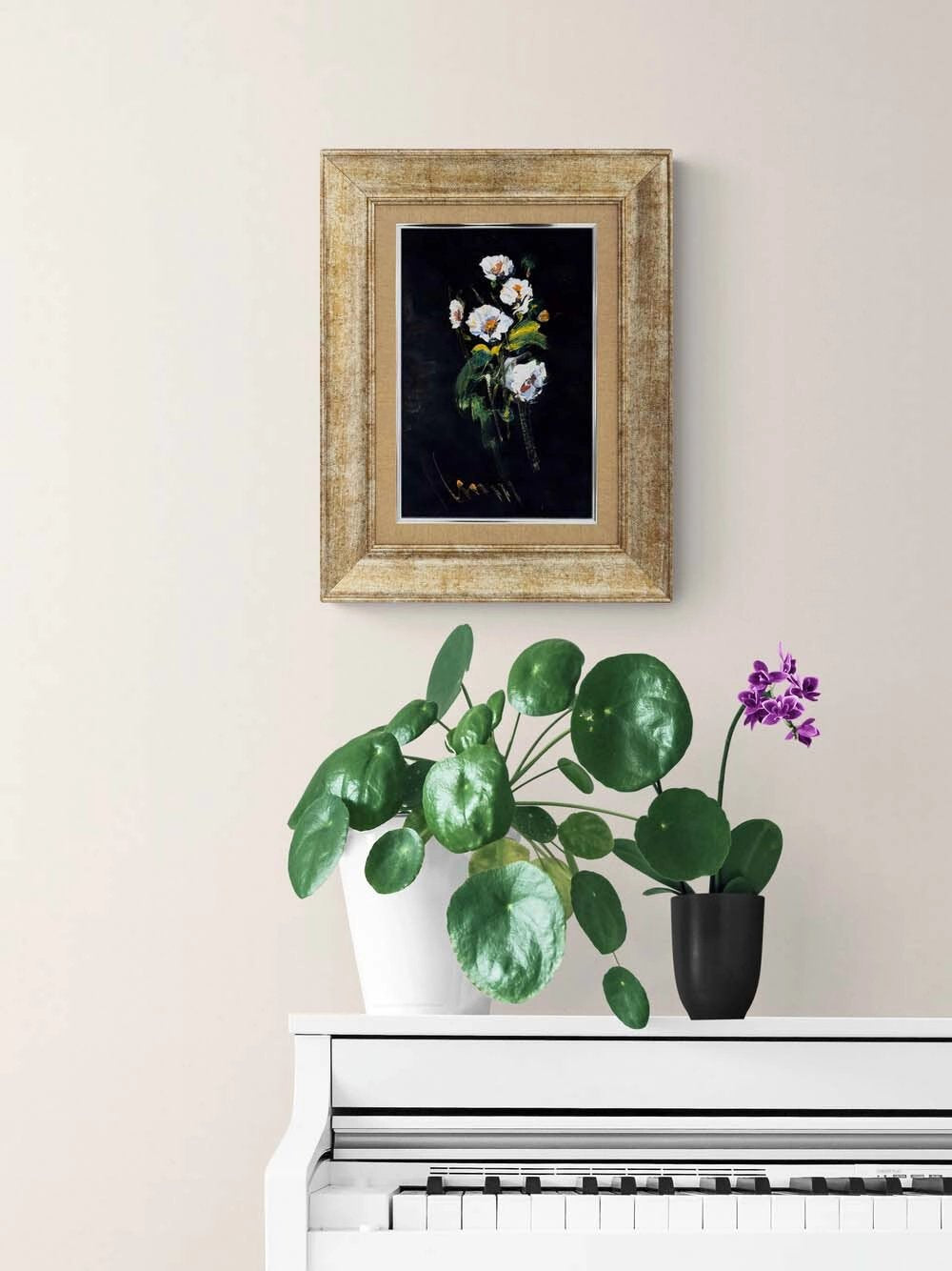 Gecenin İçinde Çiçekler Yağlı Boya Tablosu